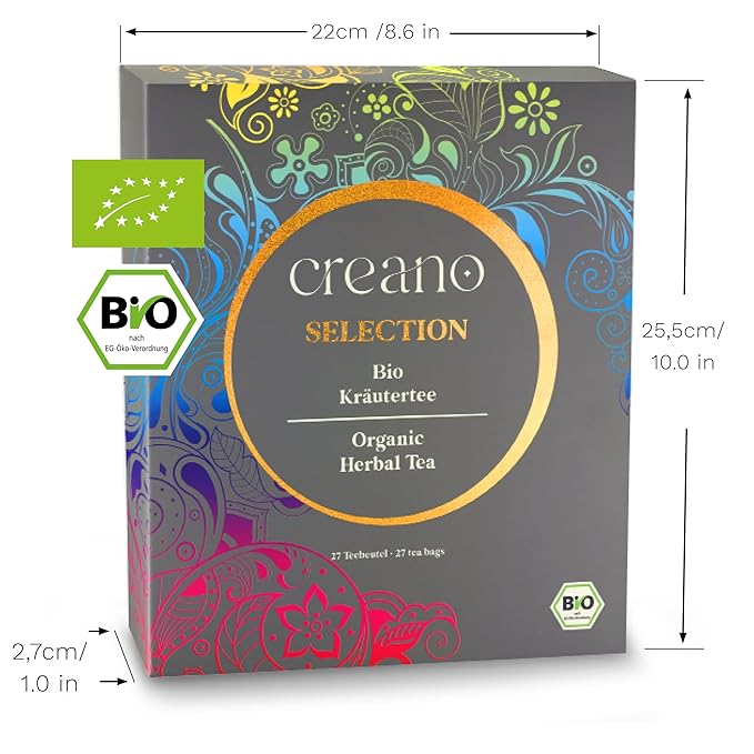 Creano Organic Herbal Tea Sampler Gift Set - Tea Gift Box - 27 Organic Tea Bags in 9 Different Varieties 54 g - Bloomnest
