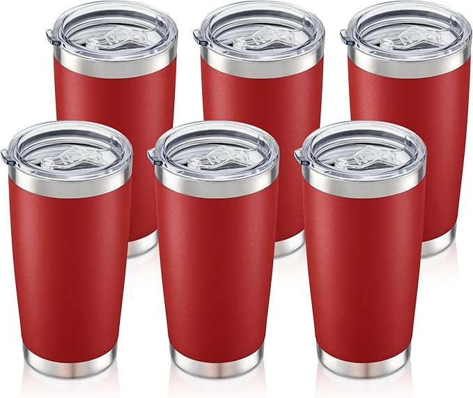 20 oz Tumbler Bulk with Lid Stainless Steel Insulated Tumblers Double Wall Vacuum Coffee Mug Powder Coated Tumbler Cups for Cold and Hot Drinks, Wine Red, 6 pack