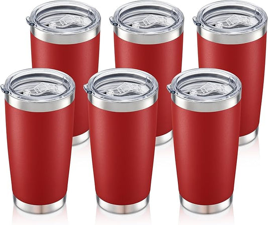 20 oz Tumbler Bulk with Lid Stainless Steel Insulated Tumblers Double Wall Vacuum Coffee Mug Powder Coated Tumbler Cups for Cold and Hot Drinks, Wine Red, 6 pack