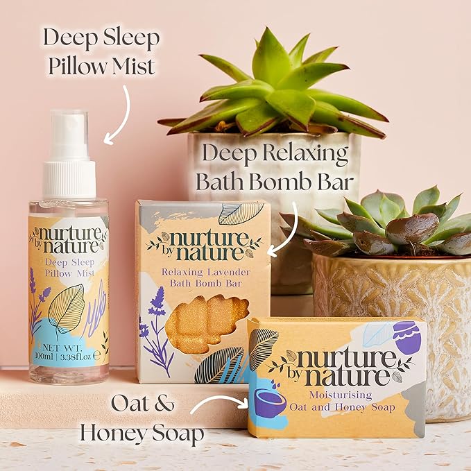 Nurture by Nature New Mom Gift Set - Self Care Gift Set with Body Scrub, Lavender Pillow Spray, Body Butter, Shower Gel & more - Vegan & Non GMO - Christmas Gifts for Mum & Wife, Baby Shower Gift Idea