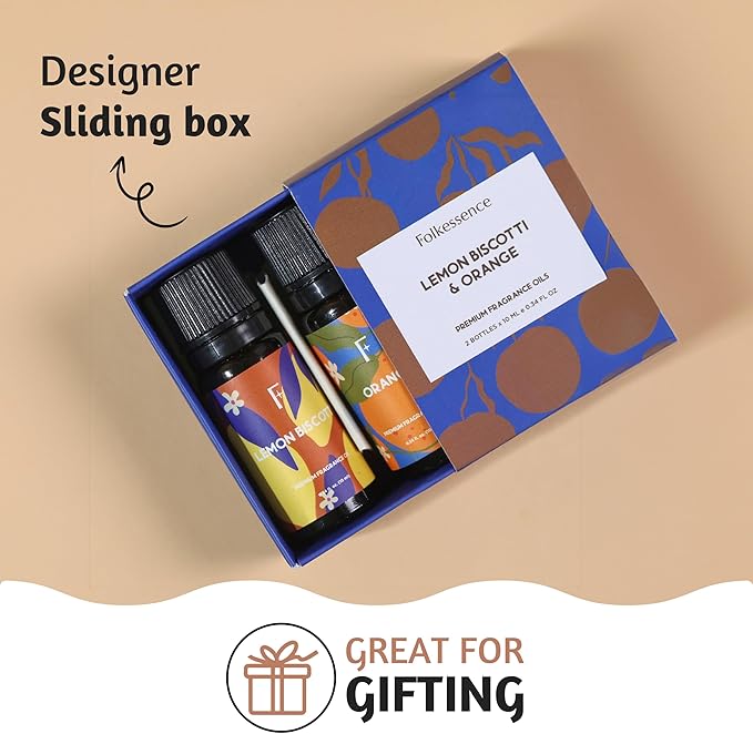 Folkulture Essential Oil for Diffuser Oil | Essential Oils Set of 2 Fragrances | Diffuser Scents for Home | Diffuser Essentials, Fragrance | Lemon Biscotti & Orange - Bloomnest