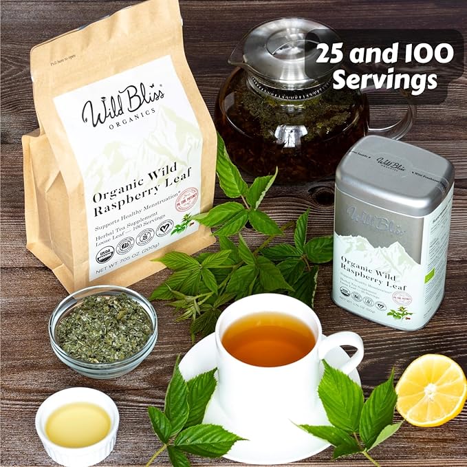 Wild Bliss Organic Red Raspberry Leaf Tea Pregnancy and Menstrual Support - Loose Leaf Herbal Tea - 7 Ounces - 100 Servings - Bloomnest