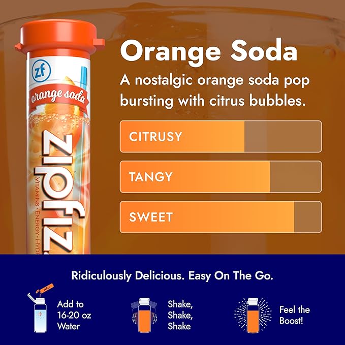Zipfizz Daily Energy Drink Powder, Orange Soda, 12 Pack | 3-in-1 Sustained Energy, Rapid Hydration, and Essential Vitamins | Sugar-Free | Electrolyte Powder | Contains Vitamin B-12 & Antioxidants - Bloomnest