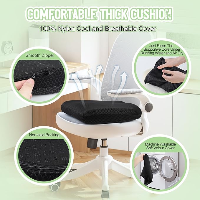 Air Fiber Office Chair Cushion - Ergonomic Seat Cushion for Orthopedic Coccyx, Relief Hip & Back Support - Doctor Recommended Cushion for Long Sitting Worker Driver & Handicapped (Black) - Bloomnest