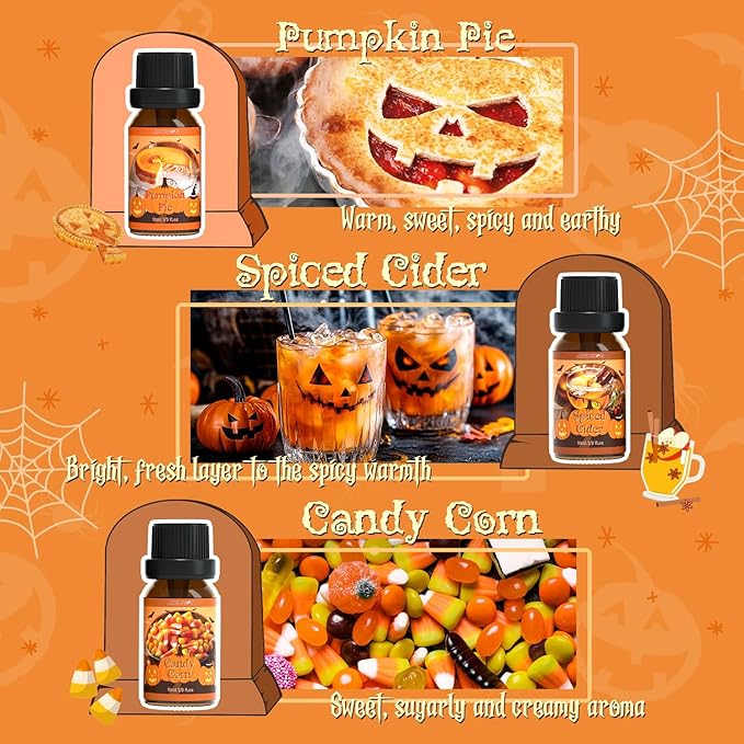 Halloween Fragrance Oils Set, ARVIDSSON Fall Essential Oils for Diffuser - Pumpkin Pie, Spiced Cider, Caramel Apple, Candy Corn, Snickerdoodle, Spooky Spices, Autumn Scented Oil Gift for Women - Bloomnest