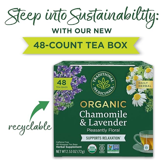Traditional Medicinals Tea, Organic Chamomile & Lavender, Stress Relief, 48 Tea Bags - Bloomnest