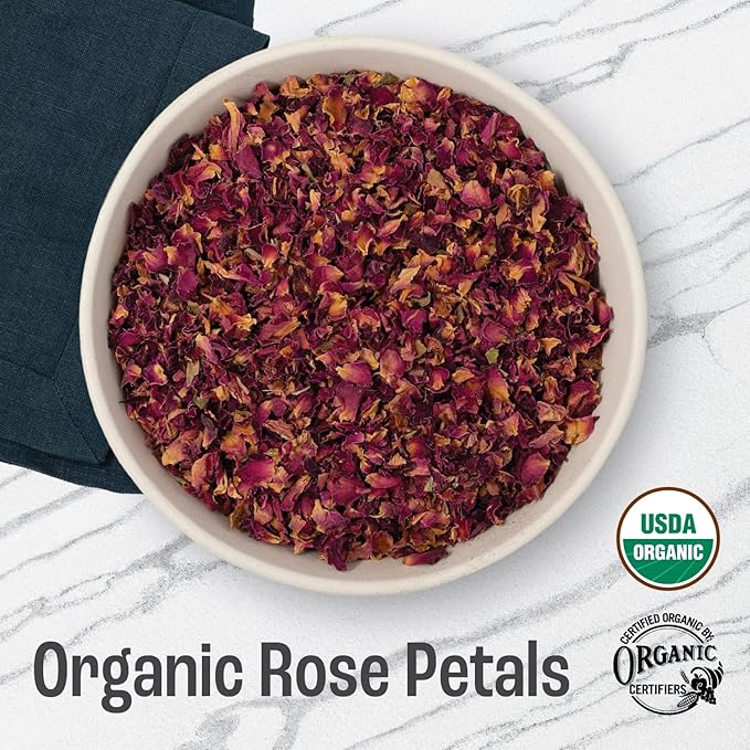 J MAC BOTANICALS Organic Rose Petals (32 oz) Certified USDA Organic, edible, culinary grade dry rose petals for herbal tea, cooking and crafts - Bloomnest