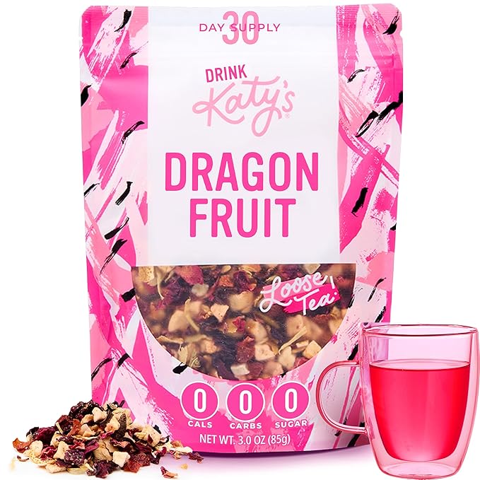 Katy’s Dragonfruit Loose Leaf Tea | Hydrating & Fruity Herbal Tea | Hibiscus, Dragonfruit & Pineapple | Caffeine-Free Fruit Tea | 30+ Cups | Hot or Iced | Antioxidant-Rich | Woman-Owned | 3oz Pouch - Bloomnest