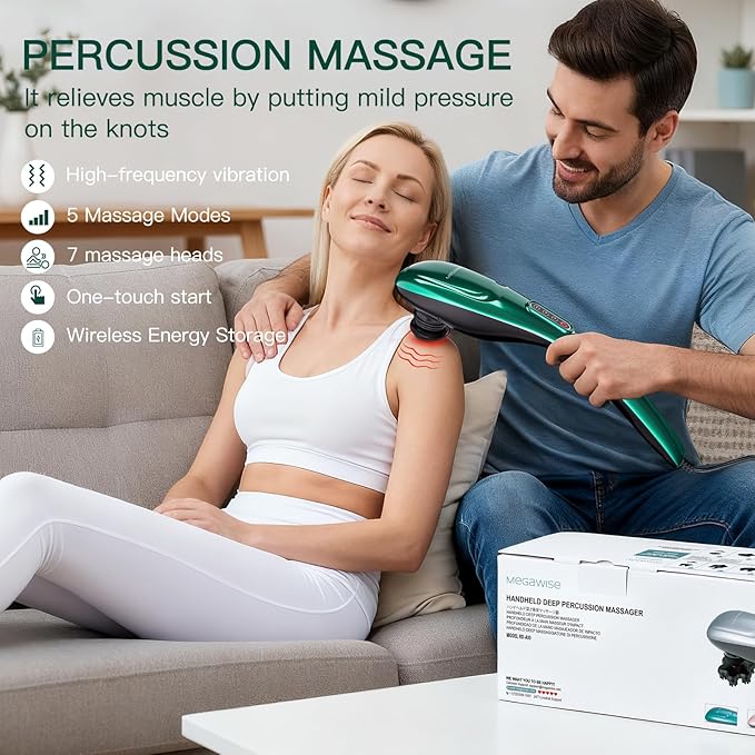 Handheld Back Massager | Deep Tissue Percussion Massage for Back, Neck, Shoulders, Waist and Legs (dark green) - Bloomnest