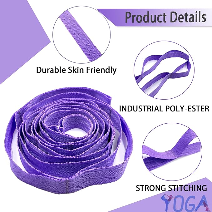 Stretching Strap Yoga Strap with Loops, Stretch Straps for Physical Therapy, Non-Elastic Exercise Strap for Pilates, Dance and Gymnastics with Workout Guide - Bloomnest