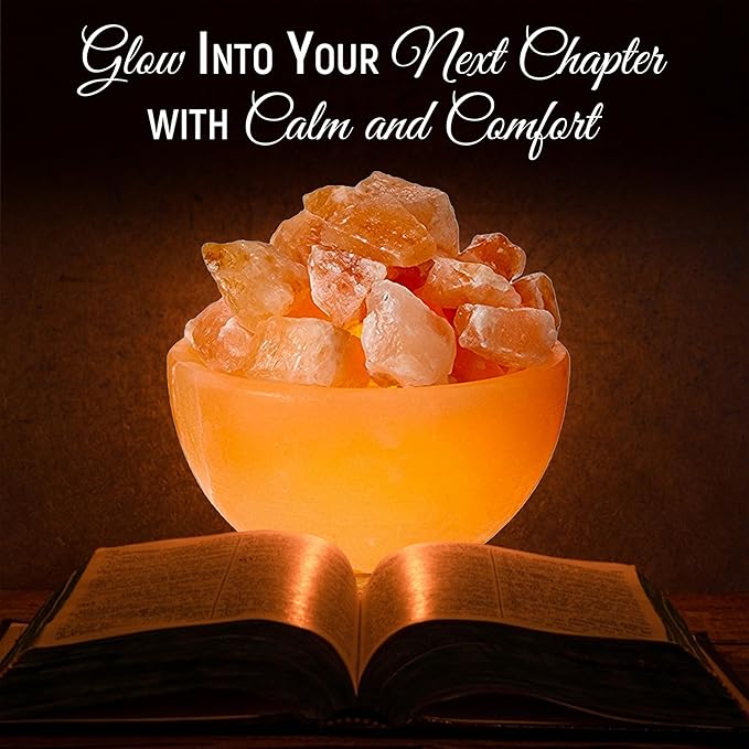 Himalayan Glow Natural Pink Salt Lamp Bowl with Crystal Chunks | Hand-Carved Himalayan Salt Lamp for Air Purification & Calming Ambiance | Home & Office Décor - Bloomnest
