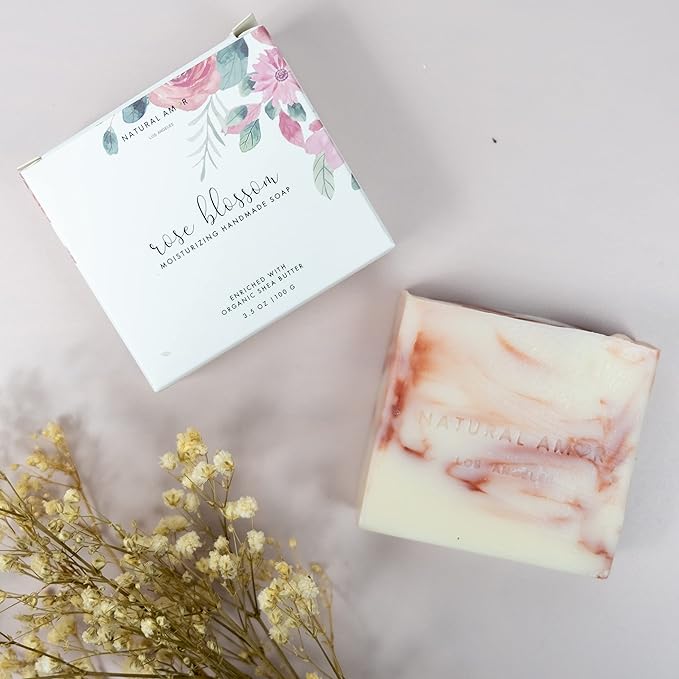 Natural Amor Rose Spa Gifts for Women,8pcs Self Care Box Including Soap Bar, Natural Clay Mask, Bath Butter for Mothers Day Gift - Bloomnest