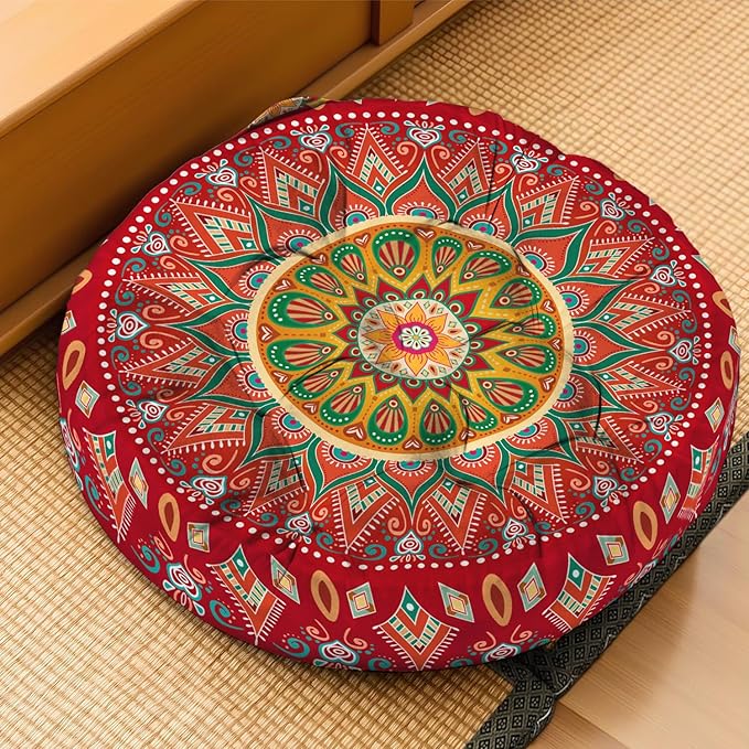 Mandala Meditation Cushion, Boho Meditation Mat, Meditation Pillows for Sitting on Floor, Cushions for Sitting in Home and Outdoor, Round Floor Pillows Cushion Seating for Yoga 22'' X 22'' - Bloomnest
