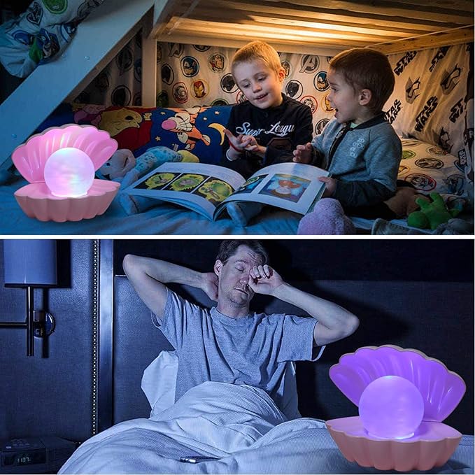 Shell Pearl Beach Themed Night Light, RGB 8 Colors Changing Mood Shell Pearl Lamps, Bedside LED Clamshell Portable Night Lights for Bar (Pink) - Bloomnest