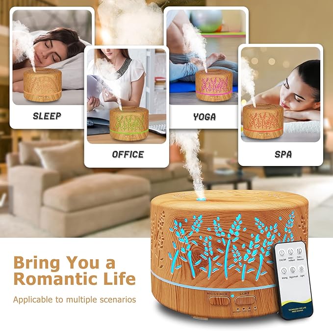 Diffusers for Essential Oils Large Room 600ml,Essential Oil Diffusers for Home with R/C,Cool Mist Humidifier,7 Colors Lights & 3 Mist Mode Waterless Auto Off for Office - Bloomnest
