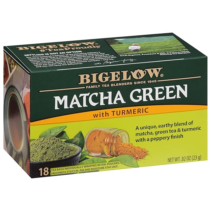 Bigelow Tea Matcha Green Tea with Turmeric, Caffeinated Tea with Turmeric, 18 Count Box (Pack of 6), 108 Total Tea Bags - Bloomnest