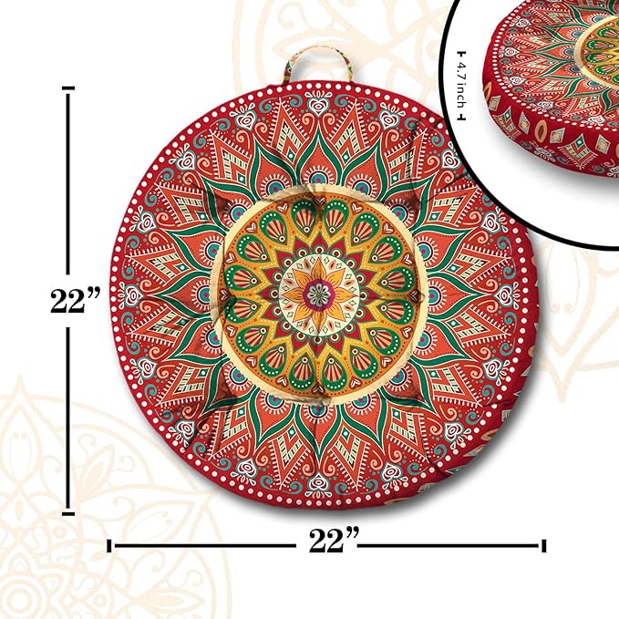 Mandala Meditation Cushion, Boho Meditation Mat, Meditation Pillows for Sitting on Floor, Cushions for Sitting in Home and Outdoor, Round Floor Pillows Cushion Seating for Yoga 22'' X 22'' - Bloomnest
