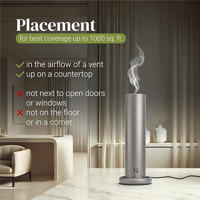 Dynamo Hotel Scent Diffuser – Cold-Air Essential Oil Diffuser for Home & Large Rooms up to 1000 sq ft, App & Manual Control, Hypoallergenic, Includes White Tea Fragrance Sample – Titanium - Bloomnest