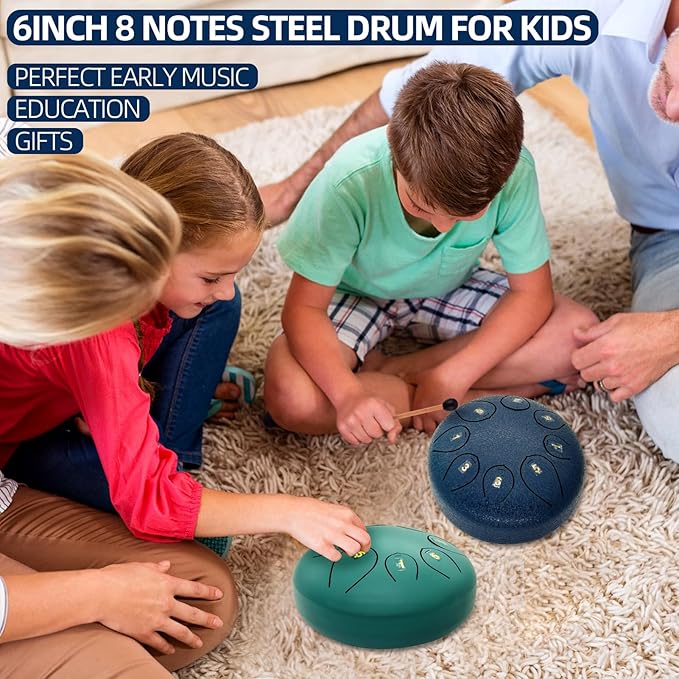 Steel Tongue Drum 6 Inch 8 Notes,C-Key Steel Hand Drum Instruments Set for Kids Adults,Navy Blue - Bloomnest