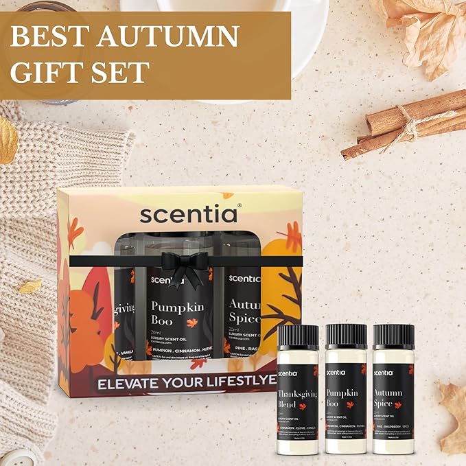Scentia Fall Essential Oils for Diffuser with 3 Cozy Scents: Autumn Spice, Thanksgiving Blend & Pumpkin Boo - 20ml Aromatherapy Oils for Home, Candles & DIY - Perfect Fall Gift - Bloomnest