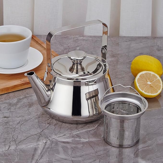 SANQIAHOME 1.3 Quart stainless steel teapot with Infuser A modern, minimalist style