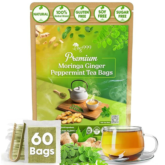TOG999, Premium Moringa Ginger Peppermint Herbal Tea – 60 Tea Bags – Caffeine-Free, Plant-Based, Non-GMO, Naturally Refreshing Flavor, No Artificial Additives, No Sugar, No Gluten. Vegan - Bloomnest