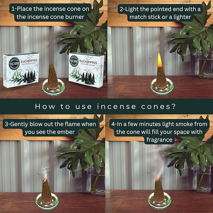 TRUMIRI Eucalyptus Incense Cones - Total 20 Cone Incense - Dual Pack of 10 Insence Cones - Incense Cones Scented - Cone Incense Scents - Insense Cones - Incent Cone TRUMIRI
