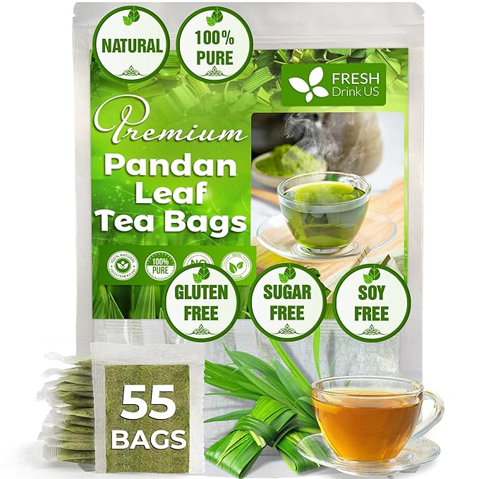 FreshDrinkUS, Premium 55 Pandan Leaf Tea Bags, 100% Natural & Pure from Pandan Leaves. Loose Leaf Pandan Herbal Tea. Made with Natural Material Tea Bags. No Sugar, No Caffeine, No Gluten, Vegan. - Bloomnest
