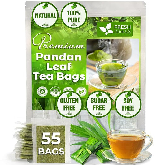 FreshDrinkUS, Premium 55 Pandan Leaf Tea Bags, 100% Natural & Pure from Pandan Leaves. Loose Leaf Pandan Herbal Tea. Made with Natural Material Tea Bags. No Sugar, No Caffeine, No Gluten, Vegan. - Bloomnest