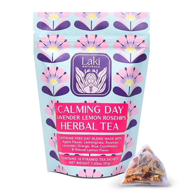 Calming Day Herbal Tea (1.65 oz, Pack of 18 Tea Bags) – Relaxing Caffeine-Free Tea with Lavender, Rosehips and Lemongrass – Gift for focus, clarity, relaxation and wellness - Bloomnest