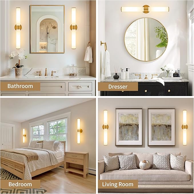 Gold Battery Operated Wall Sconces Set of 2, Rechargeable Wall Lights with Remote Control, 20 Inch Modern Wireless Wall Lamp for Bedroom, Living Room (Bulbs Included) - Bloomnest