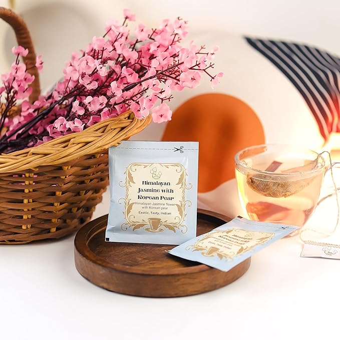 THE VEDAS Himalayan Jasmine With Korean Pear | Herbal Tea | Biodegradable Cotton Teabags | 40 Tea Bags(Pack of 2) - Bloomnest