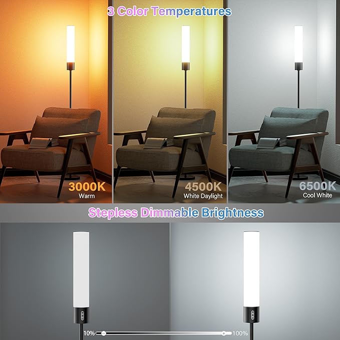 Cylindrical Floor Lamp with RGB, Led Corner Lamp with Remote Control & Warm Cool White Light, Standing Floor Lamp for Living Room, Bedroom, Office - Bloomnest