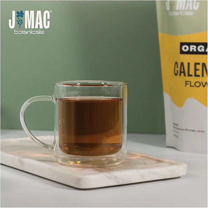 J Mac Botanicals, Organic Calendula Flower (4 ounce), whole dried flowers and petals, loose leaf tea, marigold flower, USDA Certified Organic. Great for loose leaf teas, cocktail bombs, salve - Bloomnest