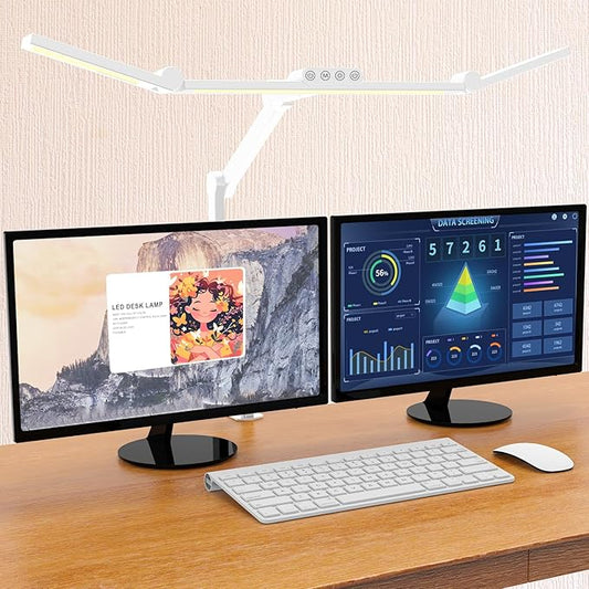 Micomlan Led Desk Lamp for Home Office, White Architect Desk Lamp with Clamp for Crafting, 24W Bright Rotatable Led Table Light Stepless Dimming Tempering Wide Computer Light with Atmosphere Lighting - Bloomnest
