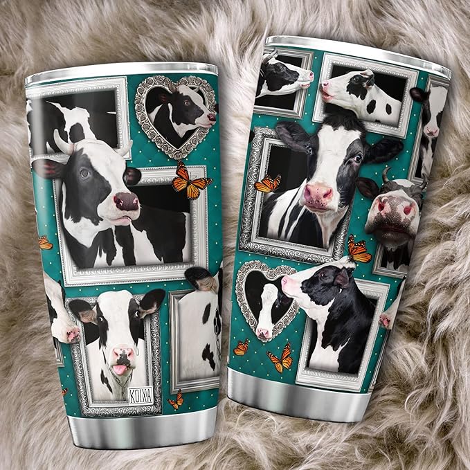 Cow Print Stainless Steel Tumbler With Lid 20 Oz Holstein Friesian Cattle Cute Dairy Cows Insulated Cup Funny Farm Animal Themed Mugs Butterfly Cool Cow Things For Cow Lovers - Bloomnest