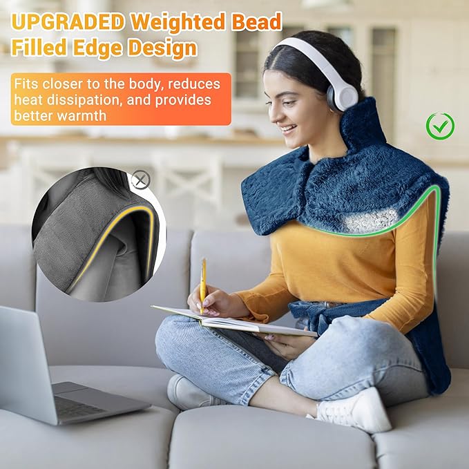 Massaging Heating Pad for Neck and Shoulders and Back, 24" x 35" Large Electric Heating Pad for Back Pain Relief with 3 Heat Levels, 4 Massage Settings, 2H Auto Shut-Off, 4 Massage Motors,Blue - Bloomnest