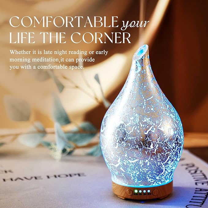 Porseme Essential Oil Diffuser Glass Aromatherapy Ultrasonic Humidifier, Air Refresh Auto Shut-Off, Timer Setting, BPA Free for Home Hotel Yoga Leisure SPA Gift 150ml Last 6H - Bloomnest