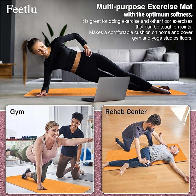 Extra Thick Exercise Yoga Mat with Strap - 2/5 Inch (10MM), Non-Slip Workout Mat for Yoga, Pilates, and Floor Exercises - Bloomnest