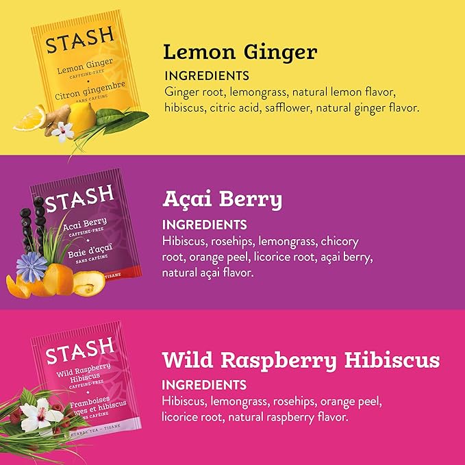 Stash Tea Fruity Herbal Tea 6 Flavor Tea Sampler, 6 boxes With 18-20 Tea Bags Each - Bloomnest