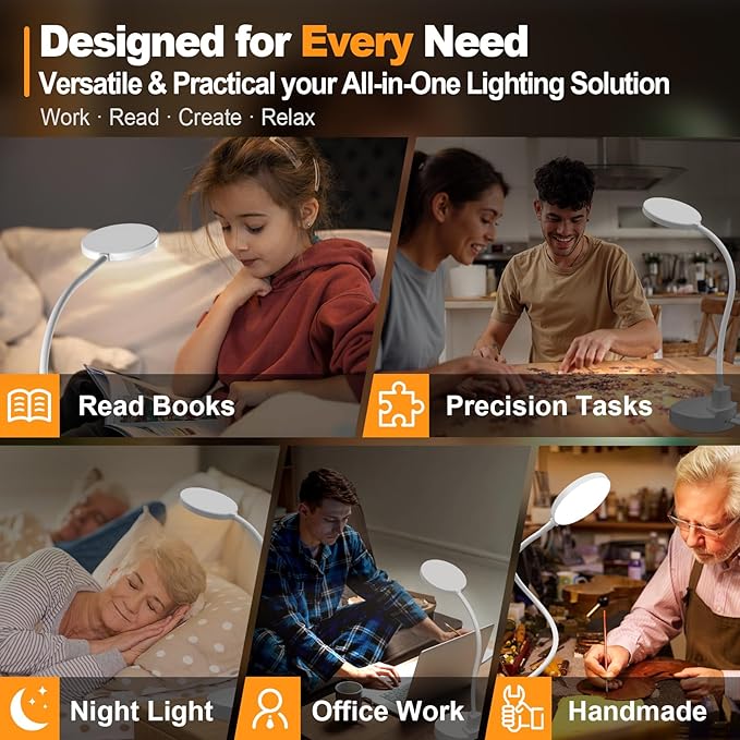 15W LED Desk Lamp with USB Charging Ports – Dimmable Table Lamp with 3 Color Temps, 5 Brightness, 4 Timers, Flexible Gooseneck Light with Base, Eye-Caring Reading Light for Home Office, Bedroom, Study - Bloomnest