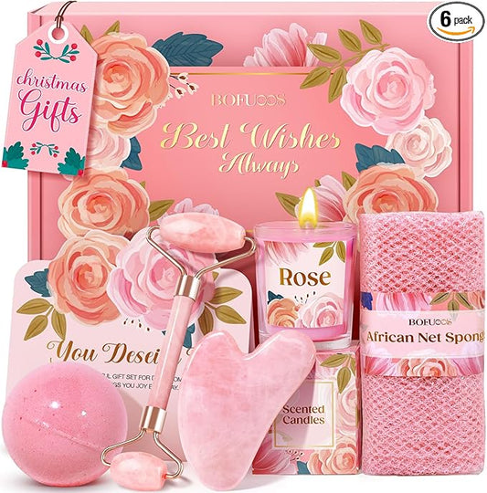 Christmas Gifts for Women - Stocking Stuffers for Women, Luxurious Self Care Relaxation, White Elephant, Birthday, Valentines Day Gift Ideas for Her, Wife, Mom, Unique Pink Beauty Gift Set - Bloomnest