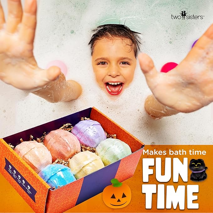 Halloween Bath Bombs for Kids with Surprise Halloween Toys Inside (6 Pack) - Large Pumpkin Bath Bombs for Kids, Boys, Girls & Teens – Spooky Boo Basket Stuffers for Kids - Made in USA by Two Sisters - Bloomnest