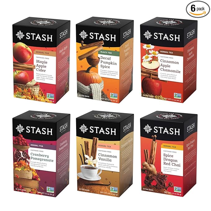 Stash Tea Fall for Autumn 6 Flavor Tea Sampler, 6 Boxes With 20 Tea Bags Each (120 Tea Bags Total) - Bloomnest
