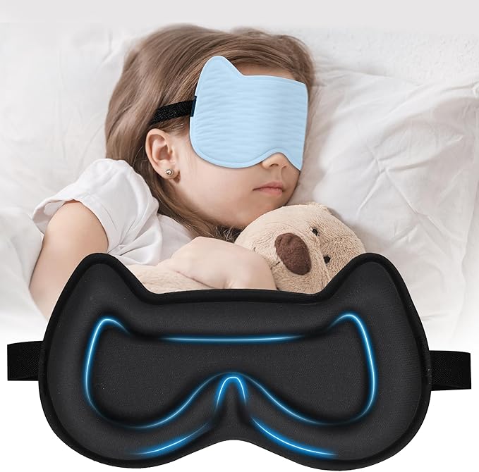 3D Kids Sleep Eye Mask: 3D Contoured Cup Sleeping Masks, Blindfold Sleep Eye Cover with Adjustable Strap, Memory Foam Lightweight Night Eyeshade for Boys Girls Teens (Blue) - Bloomnest