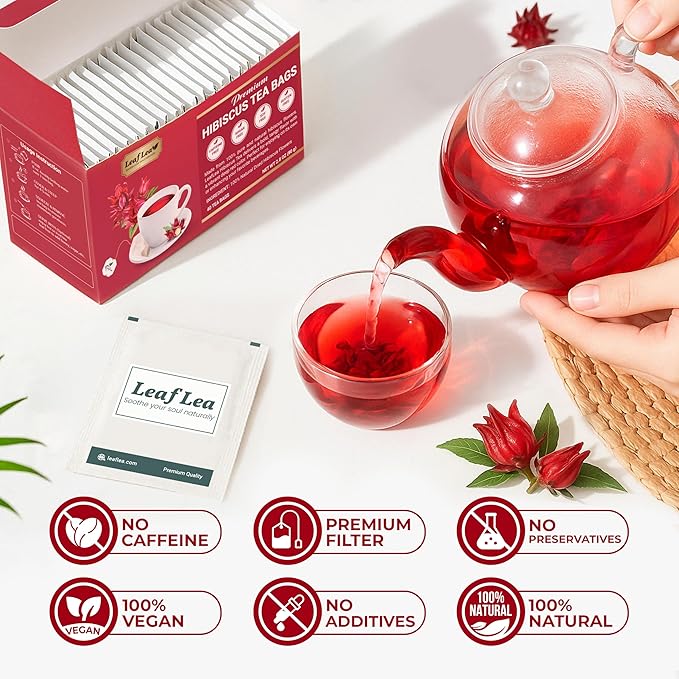 LeafLea Hibiscus Tea Bags – 240 Count, Individually Wrapped, 100% Natural Hibiscus Flower Herbal Tea, Caffeine-Free, Sugar-Free, Non-GMO, Rich in Flavor & Color, Te de Hibisco, Jamaica Tea (Pack of 6) - Bloomnest