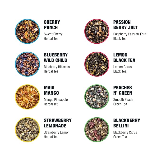 Tiesta Tea - Iced Tea Sampler Dry Flight Set, Loose Leaf, High to No Caffeine, Makes Cold Brew Iced Drink, Assorted Brew Sets with Herbal, Black, Fruit Blends & More, 8 Resealable Sample Pouches - Bloomnest