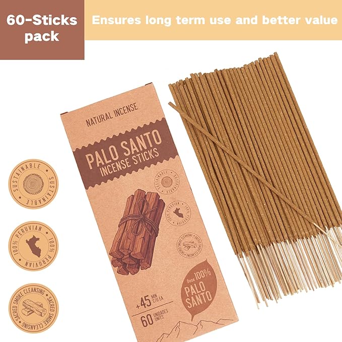 Palo Santo Incense Sticks - Total 60 Insence-Sticks - Natural Scent for Meditation & Space Cleansing Mosfantal