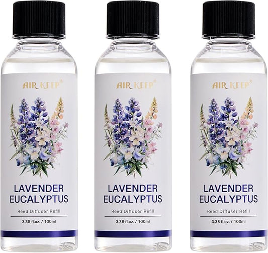 Airkeep Reed Diffuser Oil Refill/Lavender Eucalyptus/3.38 oz(100ml)/3 Pack/Scented Oil Refill for Reed Diffuser Home Fragrance for Bedroom, Bathroom Office Home Decor - Bloomnest