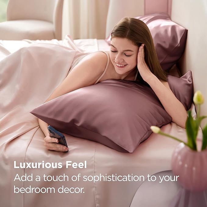 Bedsure King Size Satin Pillowcase Set of 2 - Nostalgia Rose Silky Pillow Cases for Hair and Skin with Envelope Closure, Similar to Silk Pillow Cases, Gifts for Women Men, 20x36 Inches, 2pcs - Bloomnest